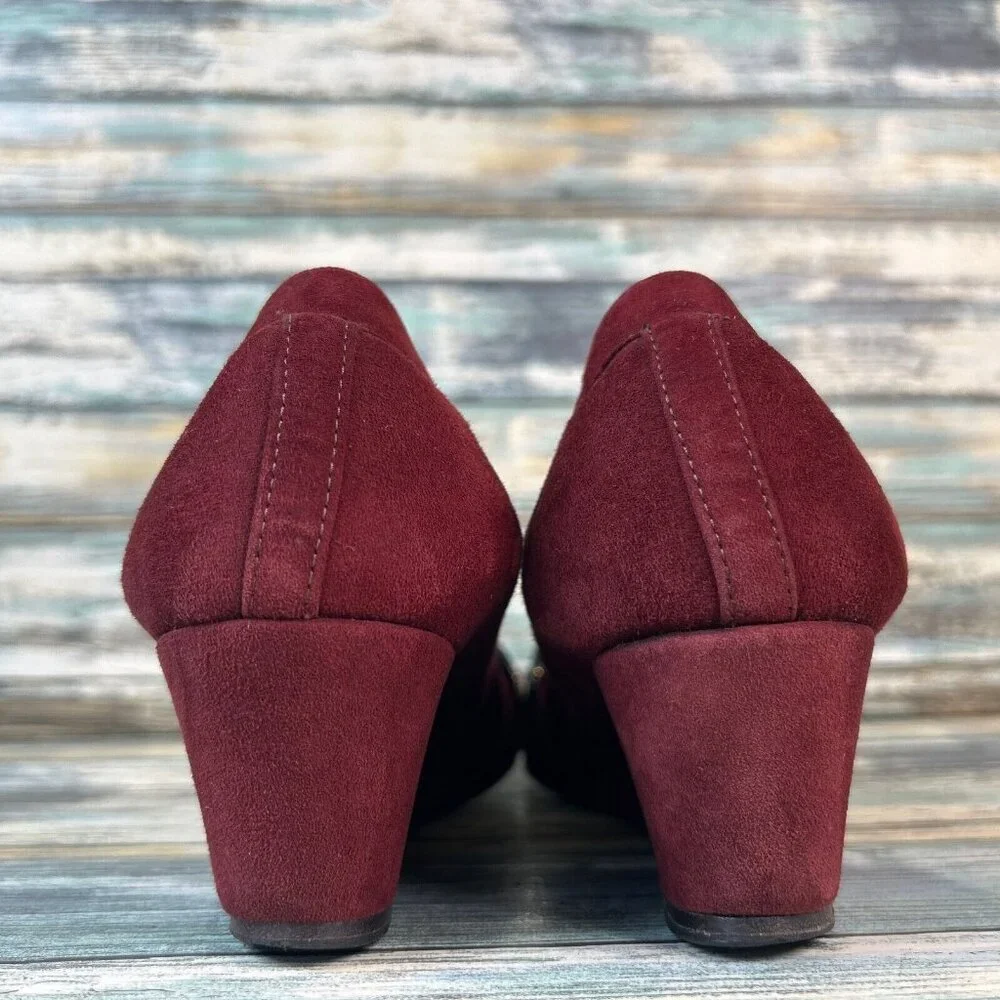 Anyi Lu Wedge Heel Pumps Shoe Womens Size 7.5-8/38 Burgundy Suede Handmade Italy
